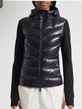 NWT Moncler Grenoble Glossy Black and Fleece Zip Up Cardigan
